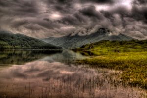 Dark clouds over Glen Finglas Reservoir, Scotland